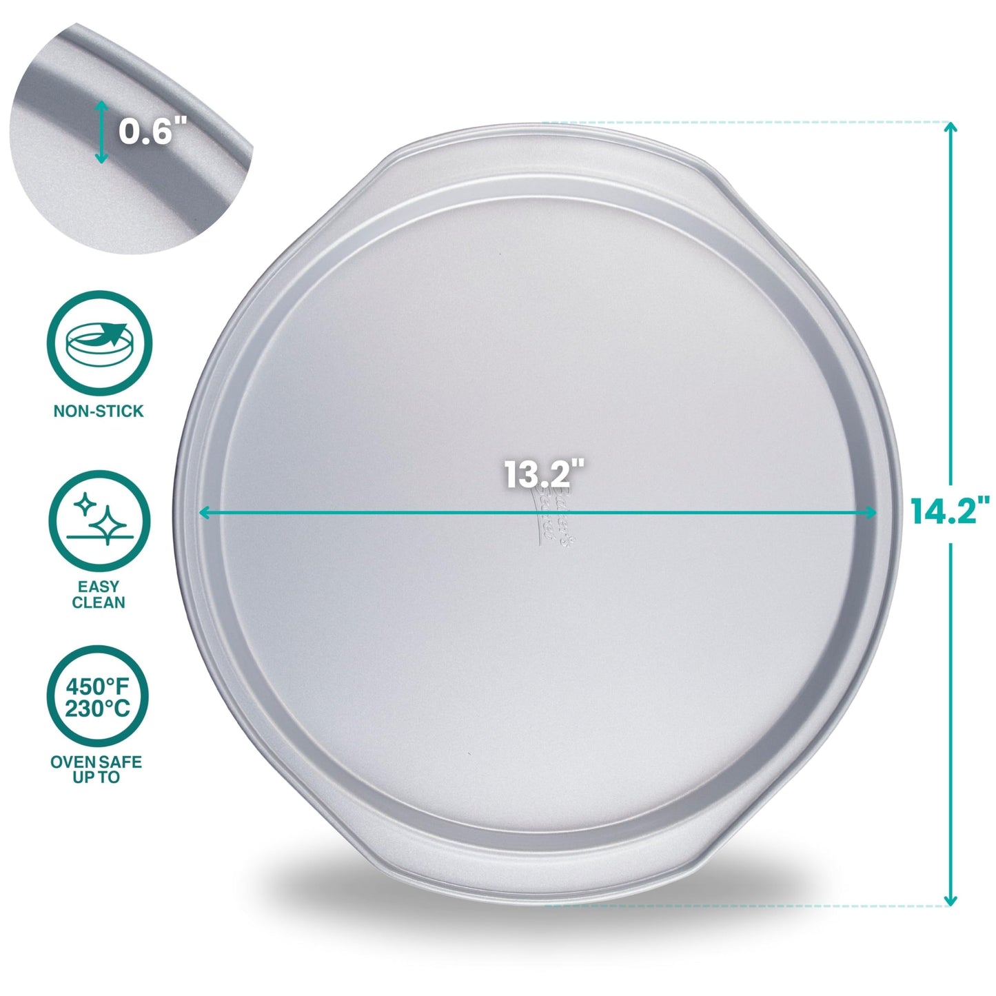 Baker's Secret 2pcs Pizza Pan for Oven 14", Baking Area 12", Aluminized Steel Pizza Baking Pan, 2 Layers Non-stick Coating Easy Release, Dishwasher Safe, Chemical Free No PFOA, PFAS, PFOS, and PTFE