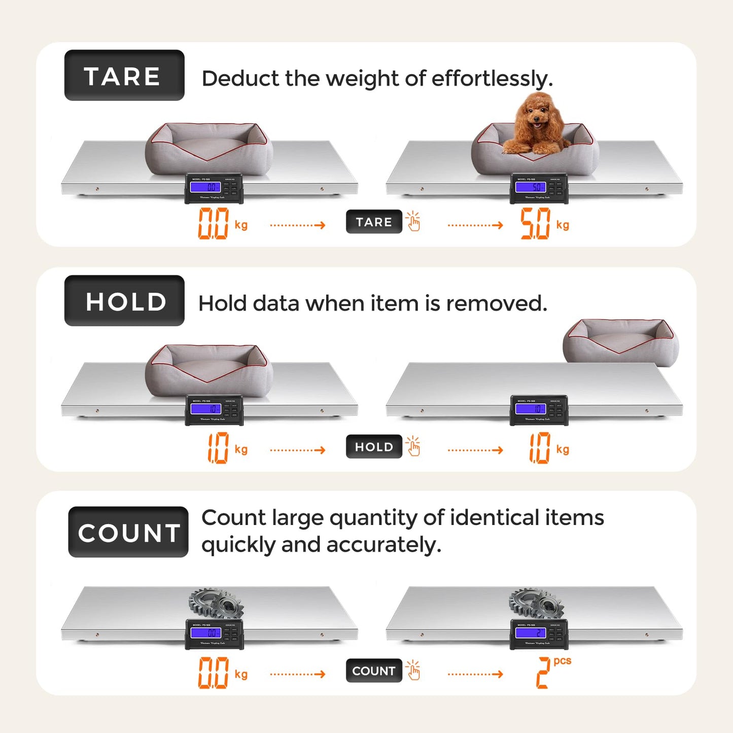 Bonvoisin Pet Scale for Large Dog 1100lb x 0.2lb, Postal Scale with Large Stainless Platform 40.5” x 20.8”, Animal Scales for Weighing,Vet Scale with Rubber Mat Livestock Scale for Dog, Sheep