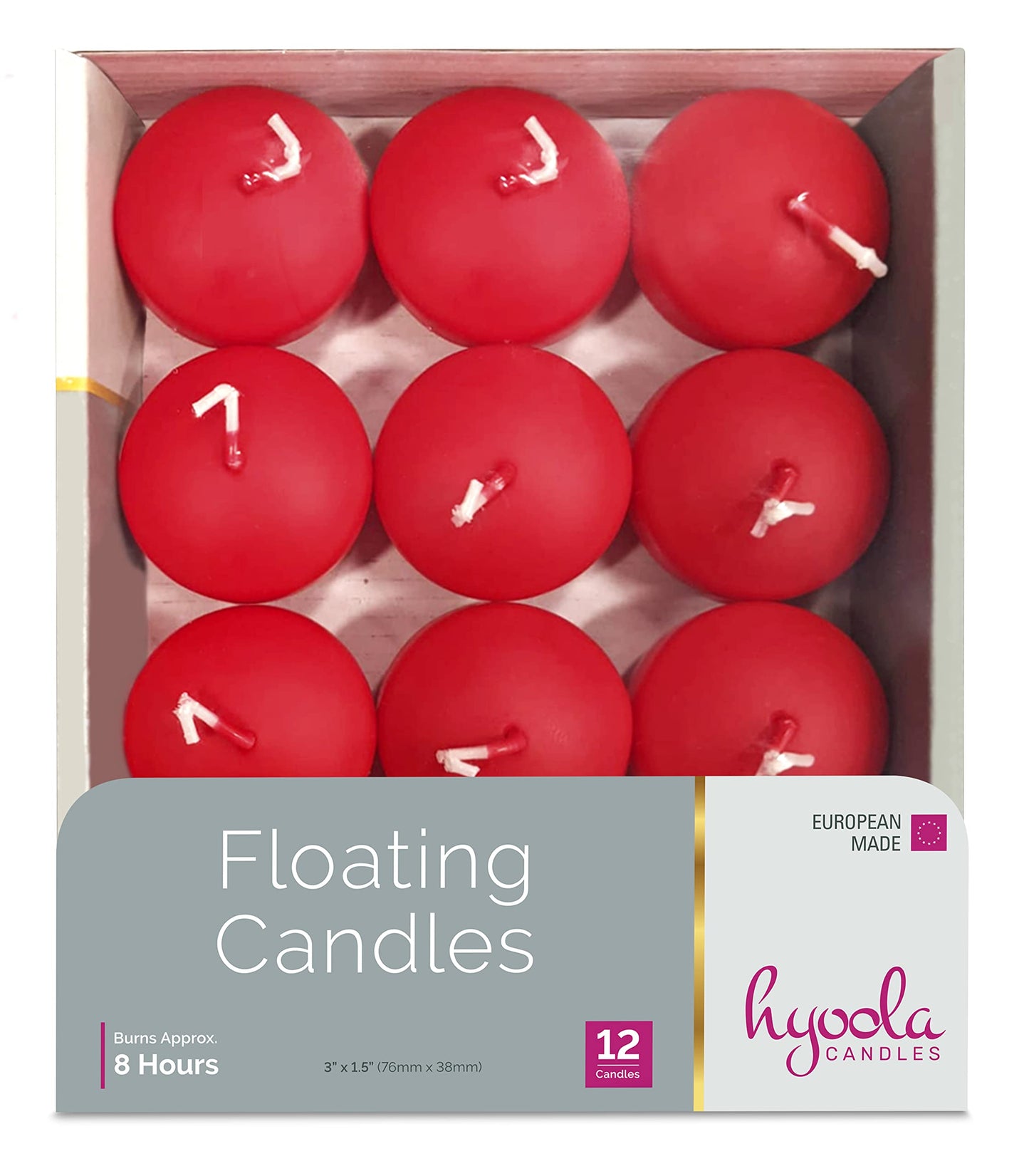 Hyoola Premium Red Floating Candles 3 Inch - 8 Hour - 12 Pack - European Made