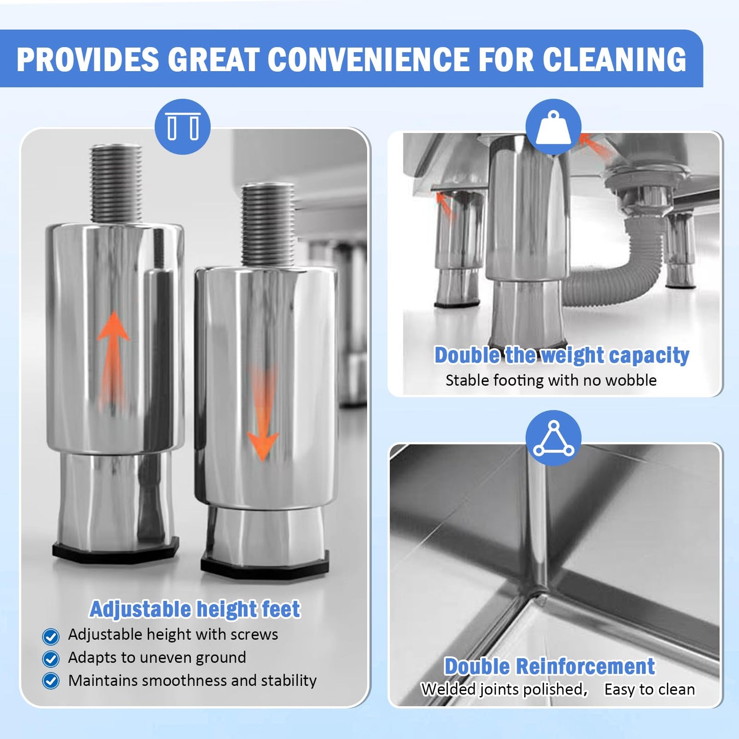 Commercial Floor Mop Sink，Stainless Steel Mop Service Basin，Mop Cleaning Sink，Vertical industrial sewage tank for balconies, laundry rooms, industries, etc（23.6”×16.1”×21.6”)