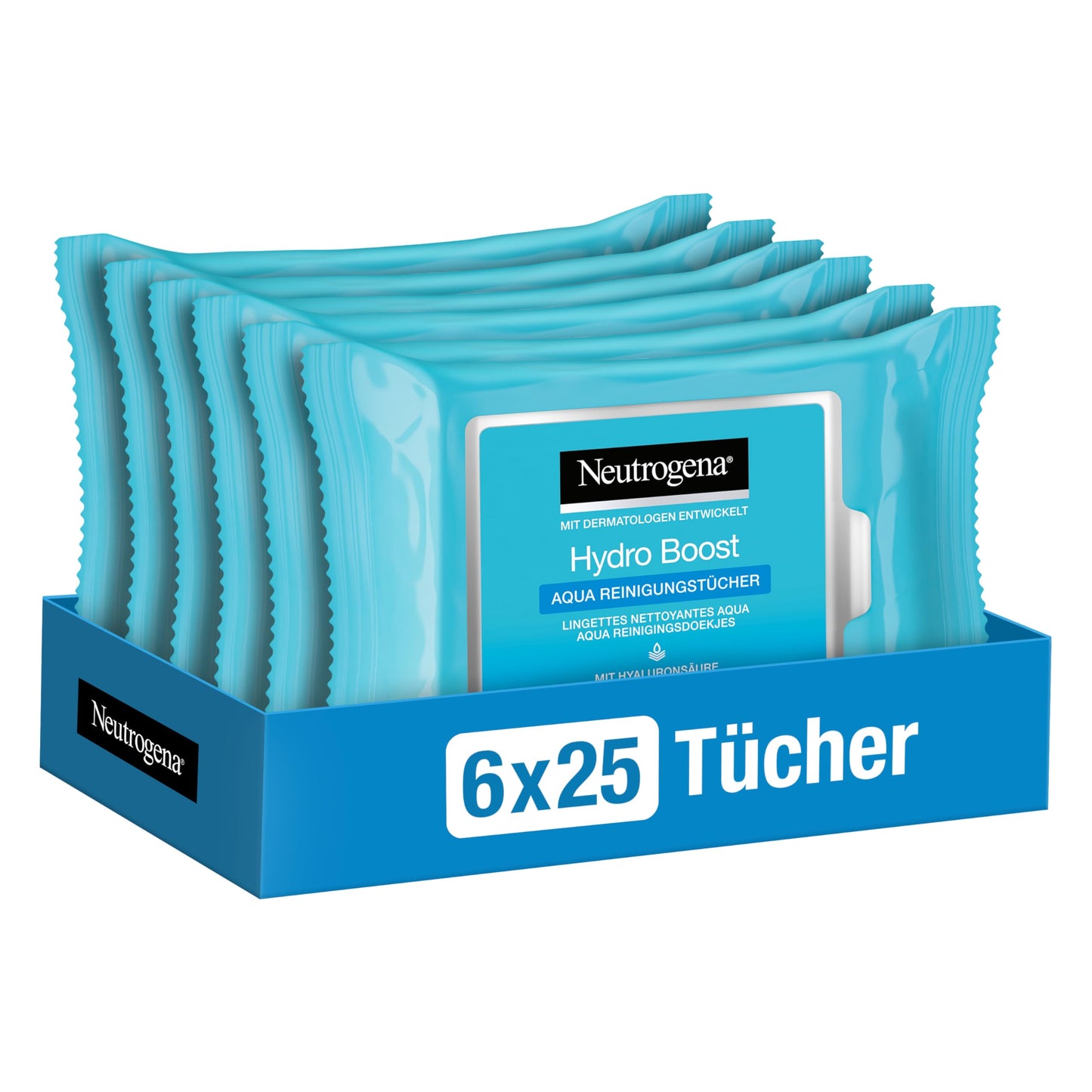 Neutrogena Hydro Boost Aqua Cleansing Wipes/With Neutrogena Cleansing Technology, Hyaluronic Acid and Moisturiser / 6 x 25 Pieces, 25 ml