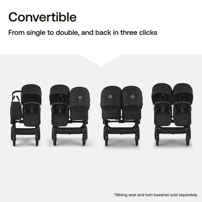 Bugaboo Donkey 6 Sibling Seat – Complete Second Seat Kit for Side-by-Side Double Stroller Conversion, Reversible & Reclining Toddler Seat with Sun Canopy – Moon Grey