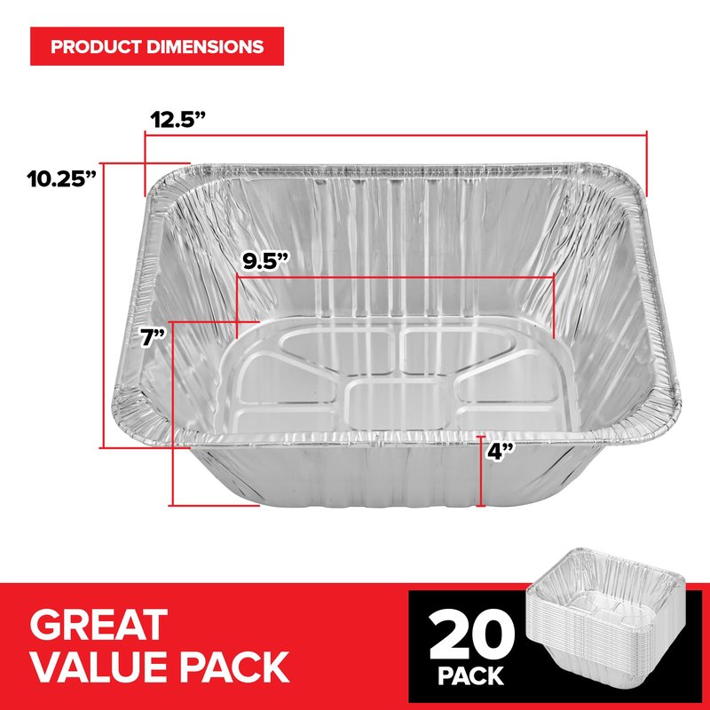 Stock Your Home (20 Pack) Deep Aluminum Pans 9x13, Heavy Duty 4” Deep Foil Pans Disposable Catering Trays, Baking Tins, Large Food Containers for Cooking, Heating, Storage, Serving, Holiday Meal Prep