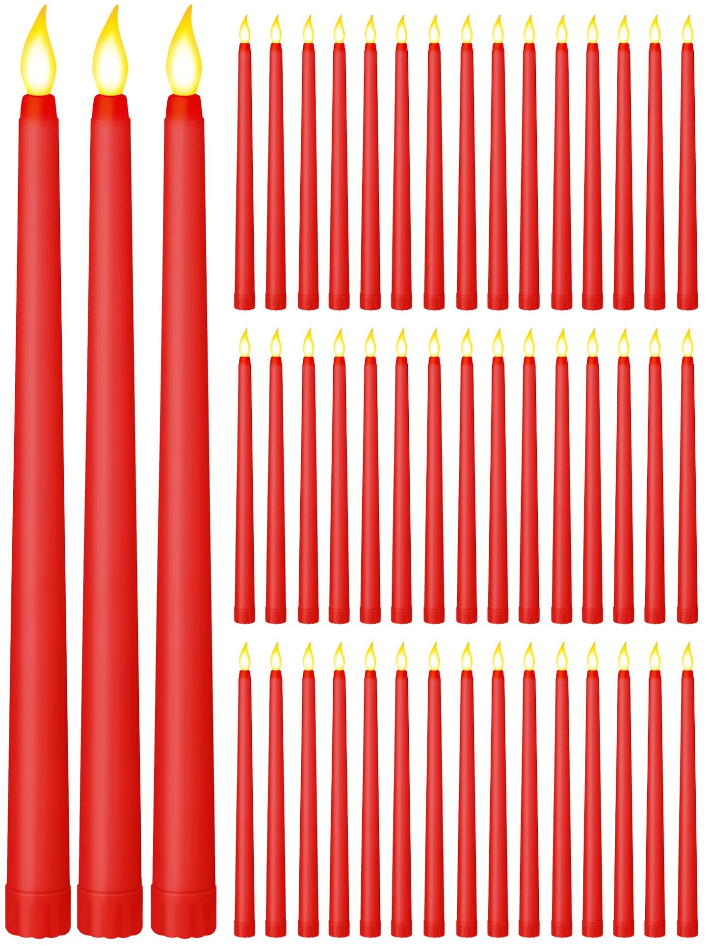 Funtery 48 Pcs Flameless LED Taper Candles Battery Operated Candles Bulk Realistic LED Candlesticks Flickering for Wedding Church Graduation Party Home Decor(Red,Classic Style)