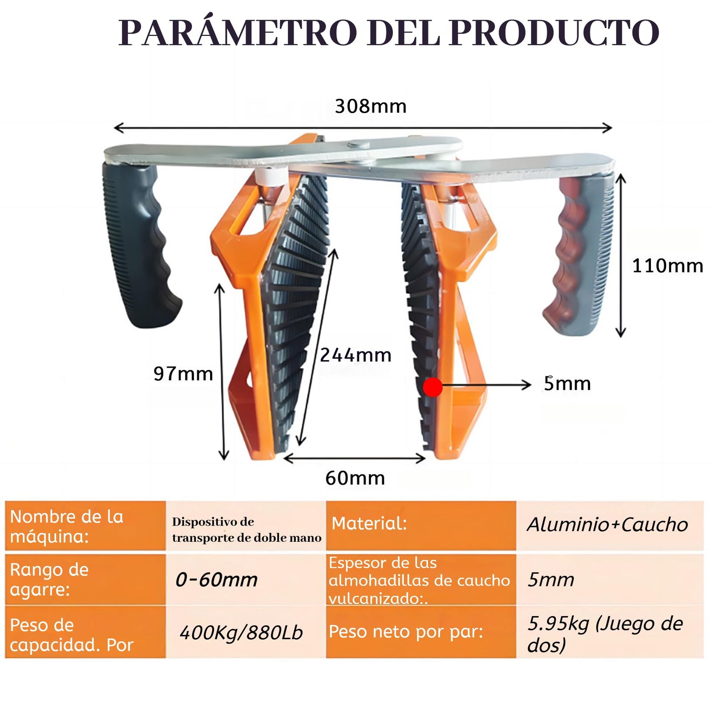 Maisutseb 2 PCS Double Handed Stone Carrying Clamps 880 LBS Heavy Duty Granite Panel lifting Transporting Tools with Non-slip Handles Panel Carriers for 2.36in(60mm) Marble Slab Glass Plywood