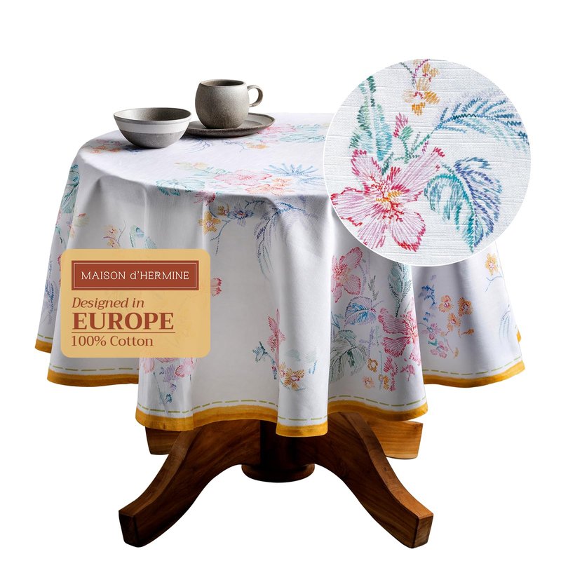 Maison d' Hermine Table Cloth Round Table 100% Cotton 69 Round Inches Tablecloth Reusable Decorative for Dining Kitchen Room Farmhouse Home Gifts for Mothers Day Spring Summer - Paradise Island