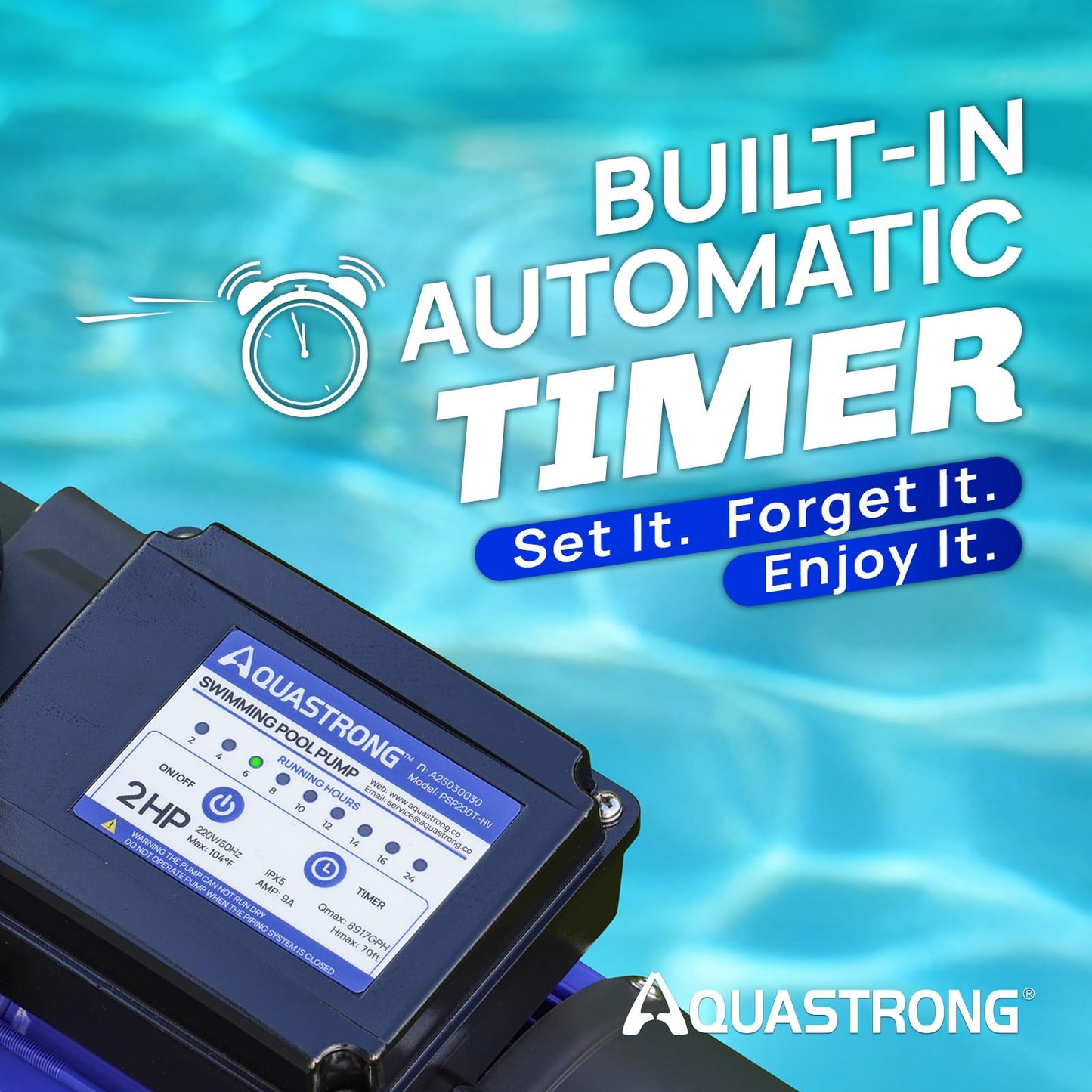 AQUASTRONG 20in Sand Filter Pump for Above Ground Pool with Timer, 220V, 2 HP, 8917 GPH Pool Pumps Above Ground for Pools Up to 38000 GAL, Pool Sand Filter with 6-Way Valve