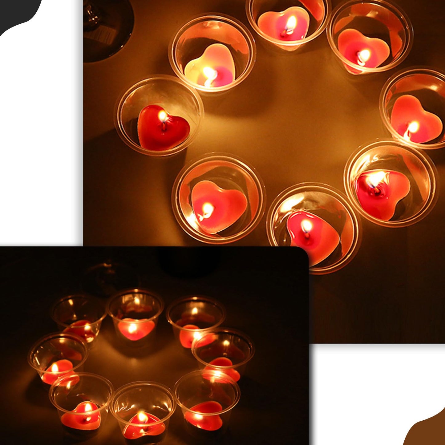 Heart Shaped Tealight Candles 50 Packs,25 * 2 Layers Romantic Love Unscented mokeless for Dinner Home Wedding (Yellow)