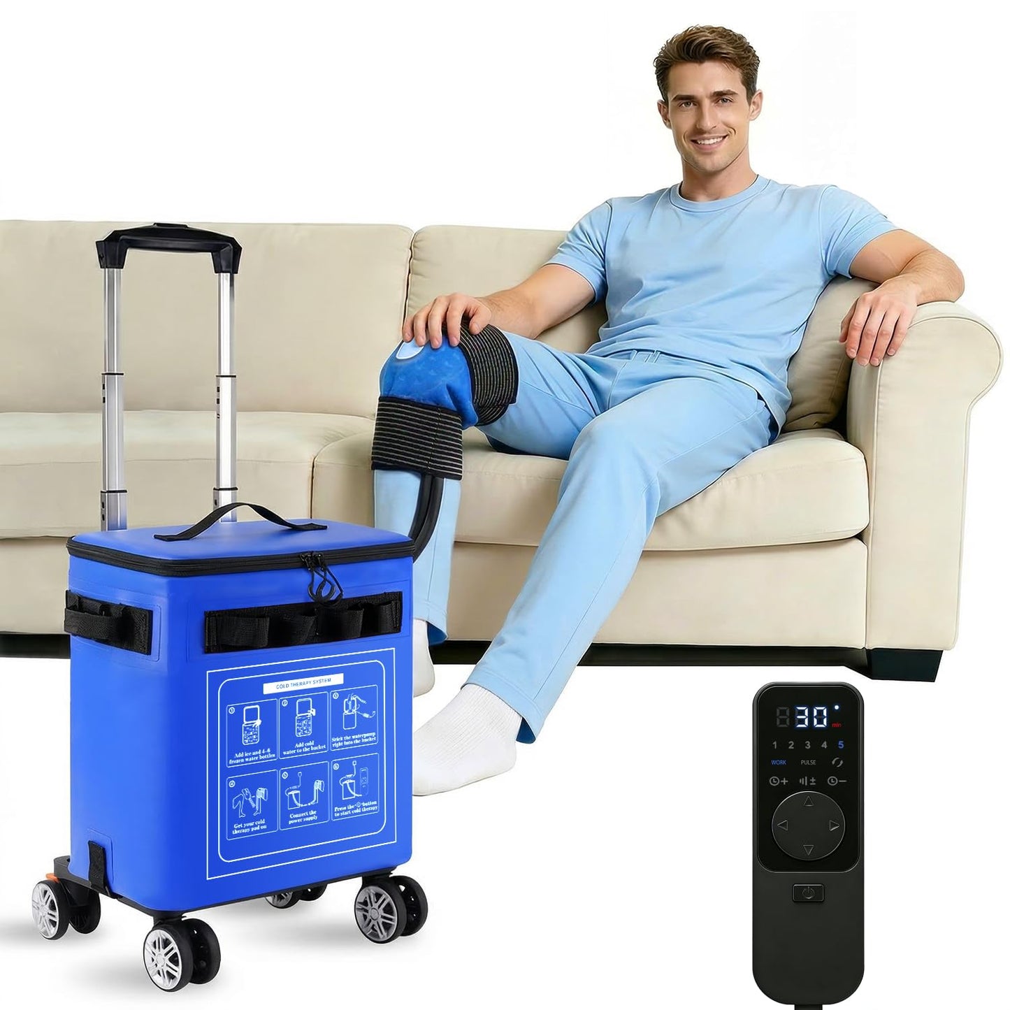 Ice Machine for Knee After Surgery, Cold Therapy Machine for Hip Shoulder Knee Replacement Recovery, Portable Quiet Leak-Proof Knee Ice Machine with Wheels & Universal Pad for Pain Relief and Swelling