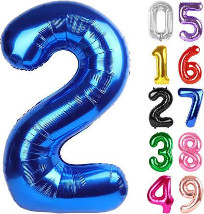 Metallic Blue Number 2 Balloon - 40 Inch 2nd Birthday Decoration for Toddlers | Sparkling Party Decor