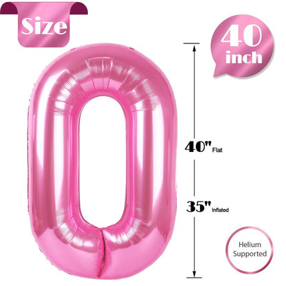 Pink Number 0 Balloon 40 Inch, 0 Balloon Number for 10th 20th 30th 40th 50th 60th Birthday Decorations, Pink Party Supplies