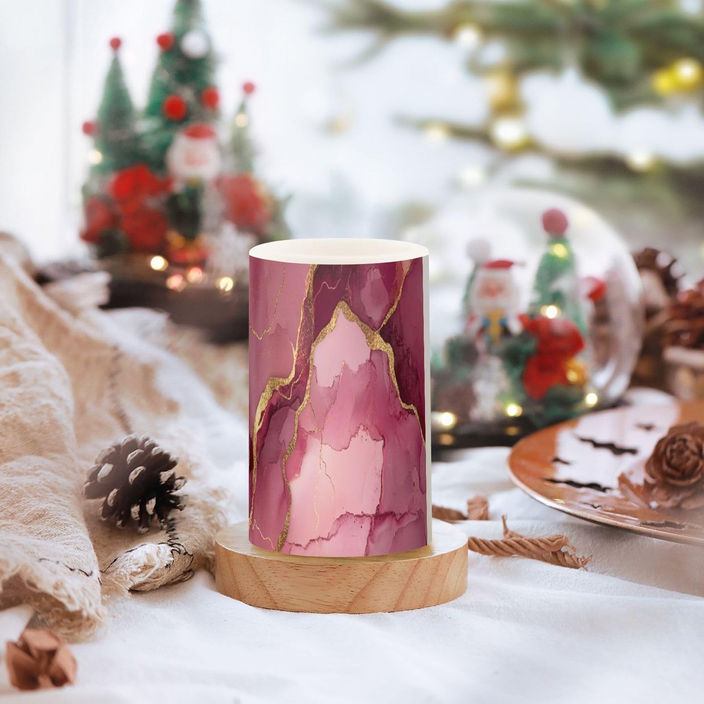 Zathe Flameless Pillar Candles Batteries Led Flameless Candles for Fireplace Marble Blush Burgundy