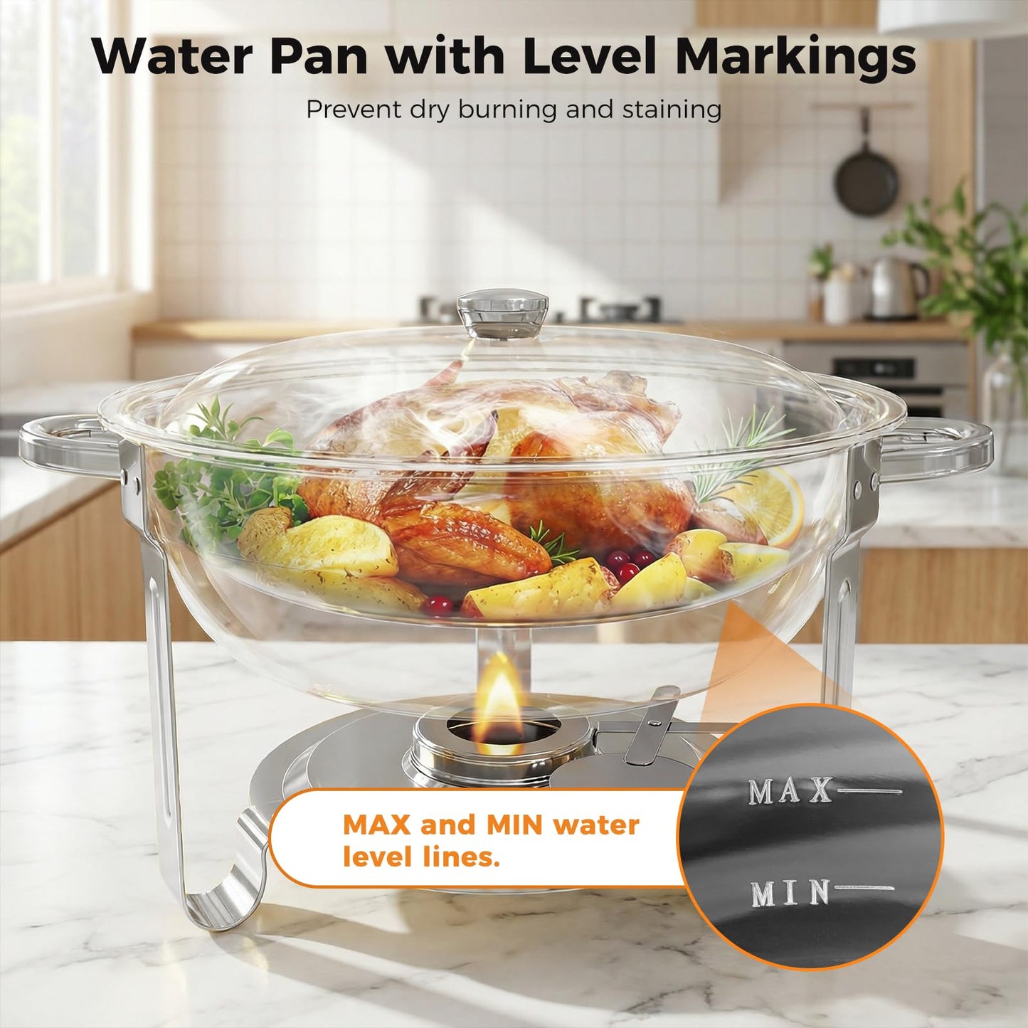 Chafing Dishes for Buffet 4 Pack, 5QT Round Stainless Steel Chafing Dish Set Food Pan with Lid, Buffet Warmers Sets for Home, Gatherings, Birthday, Parties, Church Events,Catering Events
