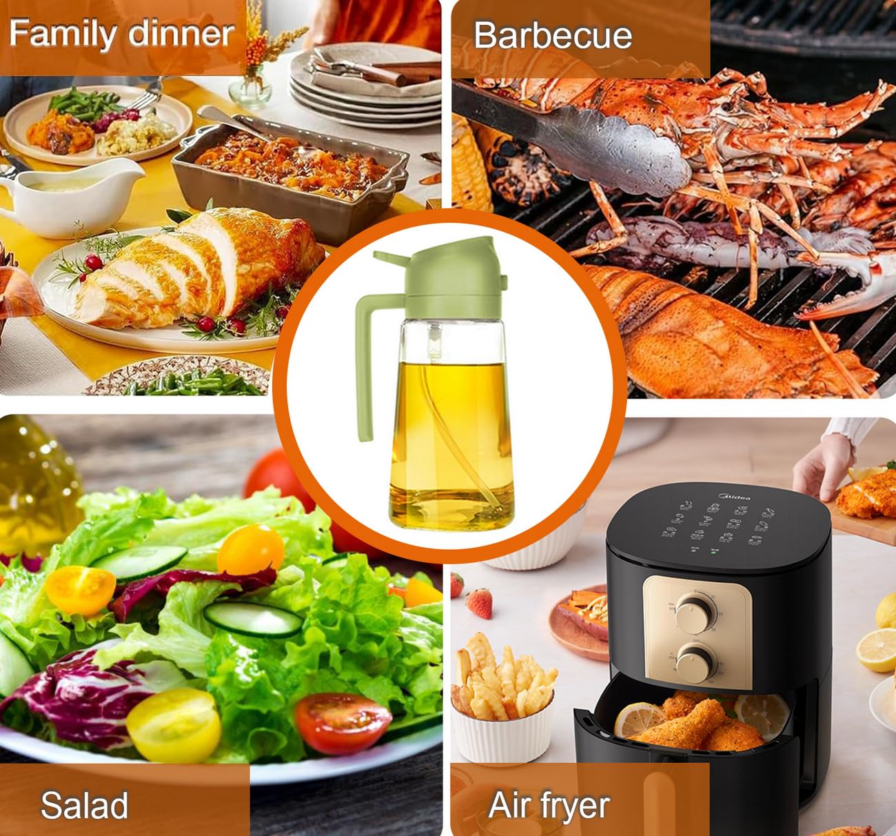 Oil Dispenser Bottle Glass Olive Oil Sprayer 2 Pcs: 2 in 1 Olive Oil Dispenser Bottle, Premium Oil Sprayer for Cooking, Glass Oil Spray Bottle for Air Fryer Salad BBQ Baking-470ml