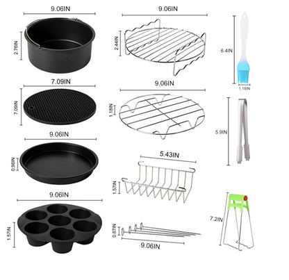 Air Fryer Accessories Set Fit for Gowise Gourmia Cozyna Ninja,Fit All 2.3qt-3.2qt Air Fryer,Kits with Skewers Silicone Mat,Pizza Pan,Cake Barrel,Non-Stick,Dishwasher Safe,Universal,6 Inch 10pcs,Black
