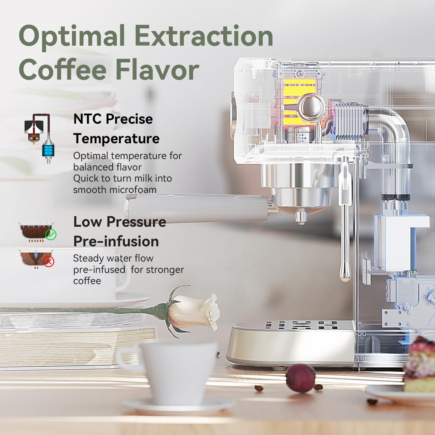 Gevi Commercial Espresso and Coffee Makers, Professional Espresso Maker Latte Machine with Milk Frother, Stainless Steel Expresso Coffee Machines for Home, Compact Cappuccino Machine, Great Gift