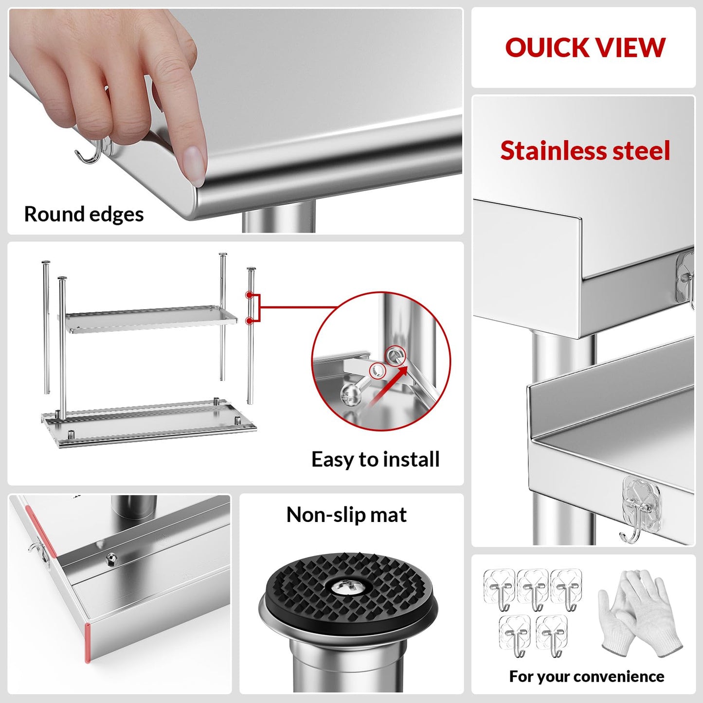 Atelicf All-Stainless Steel Prep Table, 24 X 48 Inches, with Casters and Adjustable Undershelf, Heavy-Duty Build for Outdoor Use,Restaurants,Hotels,Workshops,Kitchens,Gardens, and Garages