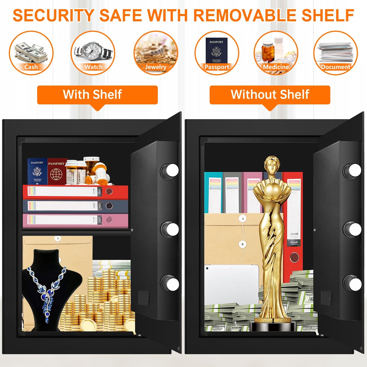 3.4 Cuft Large Fireproof Safe Box for Home, Digital Security Safe Fireproof and Waterproof with Programmable Keypad and Key Lock, Home Fire Safe for Document Money Valuables