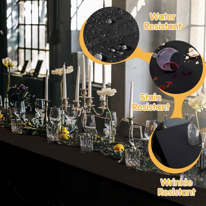 BRILLMAX 8 Pack Black Tablecloths 60 x 102 Inch for 6ft Rectangle Tables - 150 GSM Polyester Fabric, 15" Standard Drop, Water, Stain & Wrinkle Resistant Cloth Cover for Wedding Banquet Dining Buffet