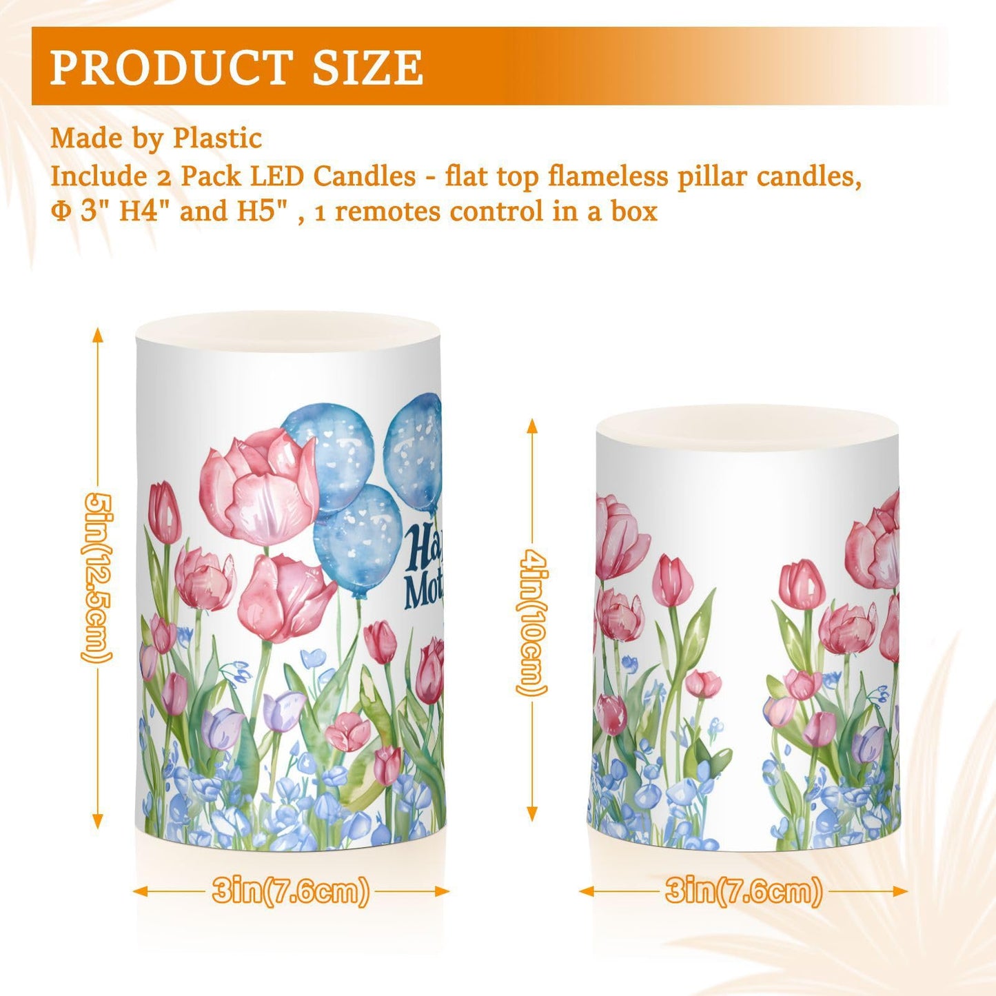 ALAZA Mother's Day Flowers Flickering Flameless Candles Battery Operated with Remote Timer,Tea Light Candles LED Pillar Votive Candles Set of 2 for Outdoor Indoor Decorations