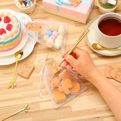 Dandat 50 Sets Bridal Shower Tea Spoons Party Favor for Guest Gold Leaf Mini Spoons Bulk Stainless Steel Honey Teaspoons with Thank You Labels Organza Bags, Wedding Souvenir Gift Party Decorations