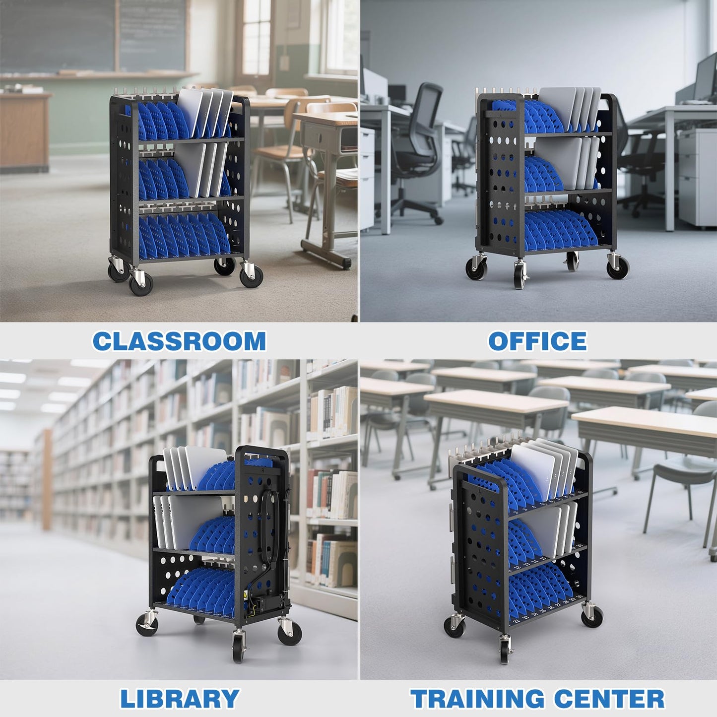 POCHAR 30 Devices Open Laptop Charging Cart for iPads, Tablets - Laptop & Tablet Storage Carts for Classroom, Office - Chromebook Charging Station Cart with Cable Management & Surge Protection