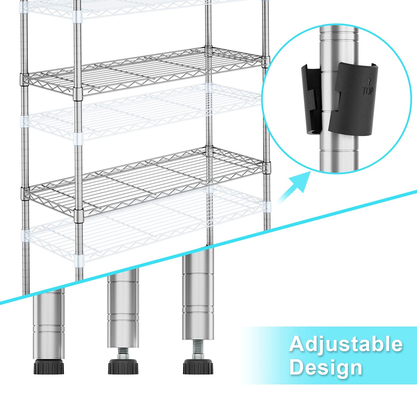 Auslar 5-Shelf Storage Shelves with Casters Heavy Duty 5 Tiers Rolling Cart Utility Racks Adjustable Wire Metal Shelving, 14" x 36" x 76.5", Chrome