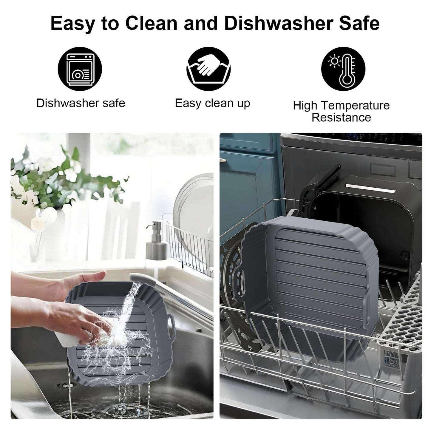 Square Silicone Air Fryer Liners 2 Pack, Compatible with Ninja AF141 181, 8.5 Inch Air Fryer Liners for COSORI 5-6.5 QT, Reusable Silicone Basket, Air Fryer Accessories