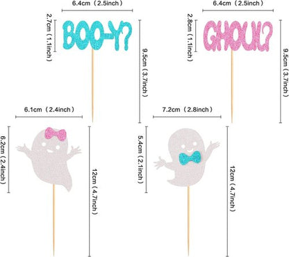 Ercadio Halloween Cupcake Toppers - 24 Pack Glitter Ghost Picks for Baby Showers & Gender Reveals
