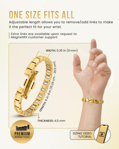 MagnetRX® Magnetic Bracelets for Women - EllipseMAX 5X Strength 5,000 Gauss Magnets - Designed in USA & PATENT PENDING - Premium Titanium Womens Magnetic Bracelet & Adjustable Length (Gold)