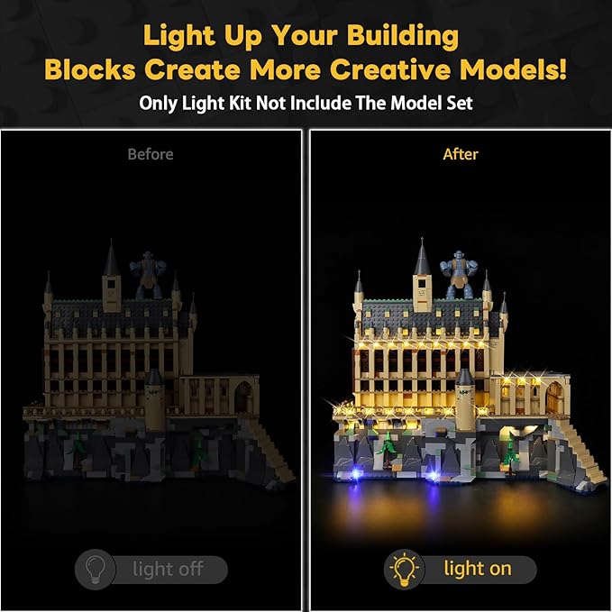 Kyglaring LED Light Kit Compatible with Lego Hogwarts Castle The Great Hall 76435 Building Blocks Upgraded Lighting Accessories for 76435 Model Set Lights Only (Model Not Included) Classic Version