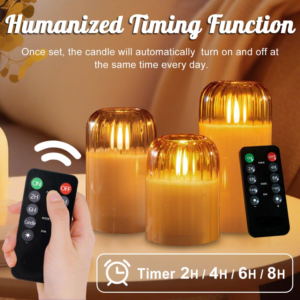 NICE POINT 3Pcs LED Candle Set Rechargeable with Remote Control,Gold Glass Flameless Candles,Candle Lights for Home Decor, Bedroom, Bathroom Accessories，Pumpkin Fake Candles for Halloween