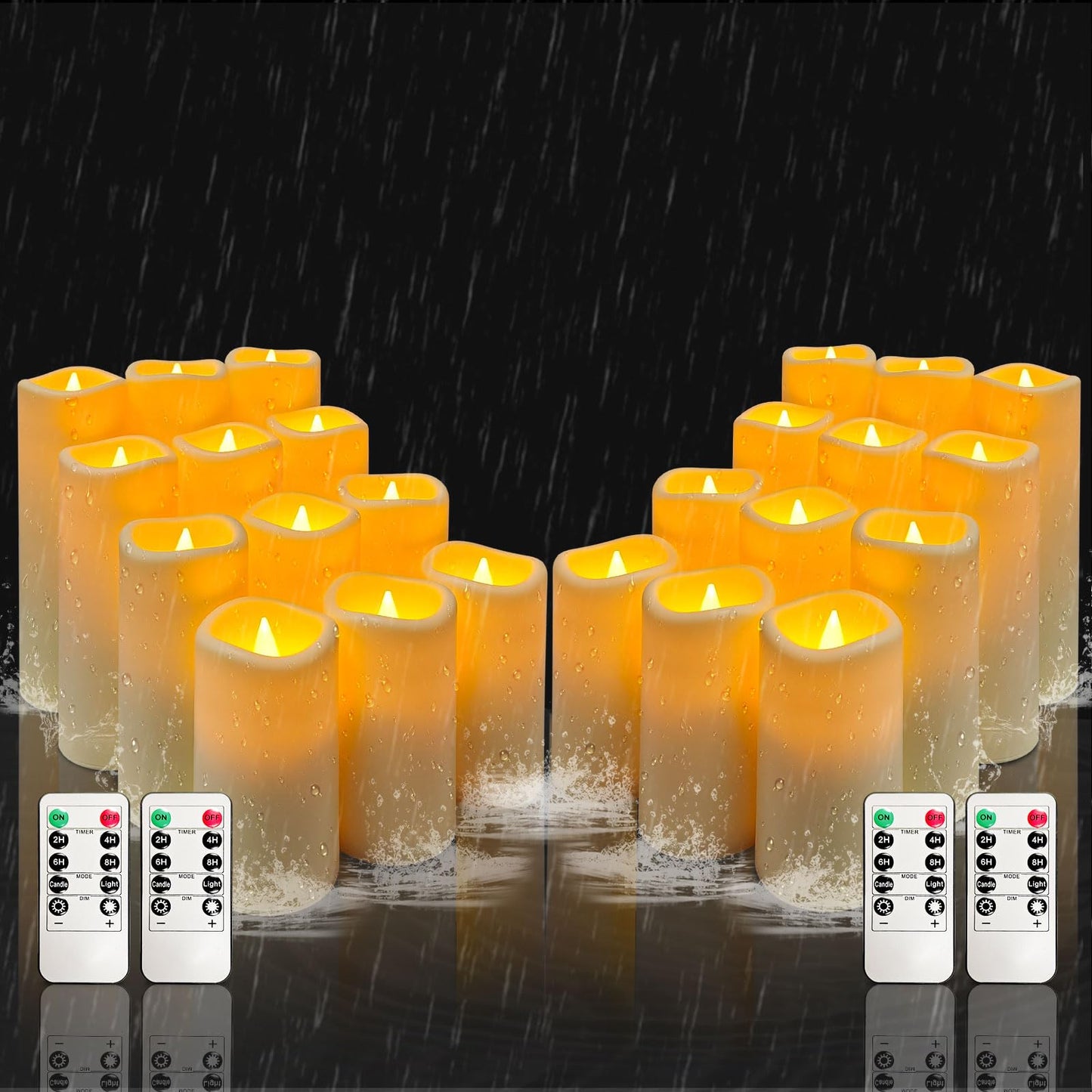 YIWER Plastic Waterproof Flameless Candles Set of 24: Battery Operated Candles Ivory Flickering Pillar Candles Include 4"/5"/6"/7" with 10-Key Remote 2/4/6/8H Timer Function