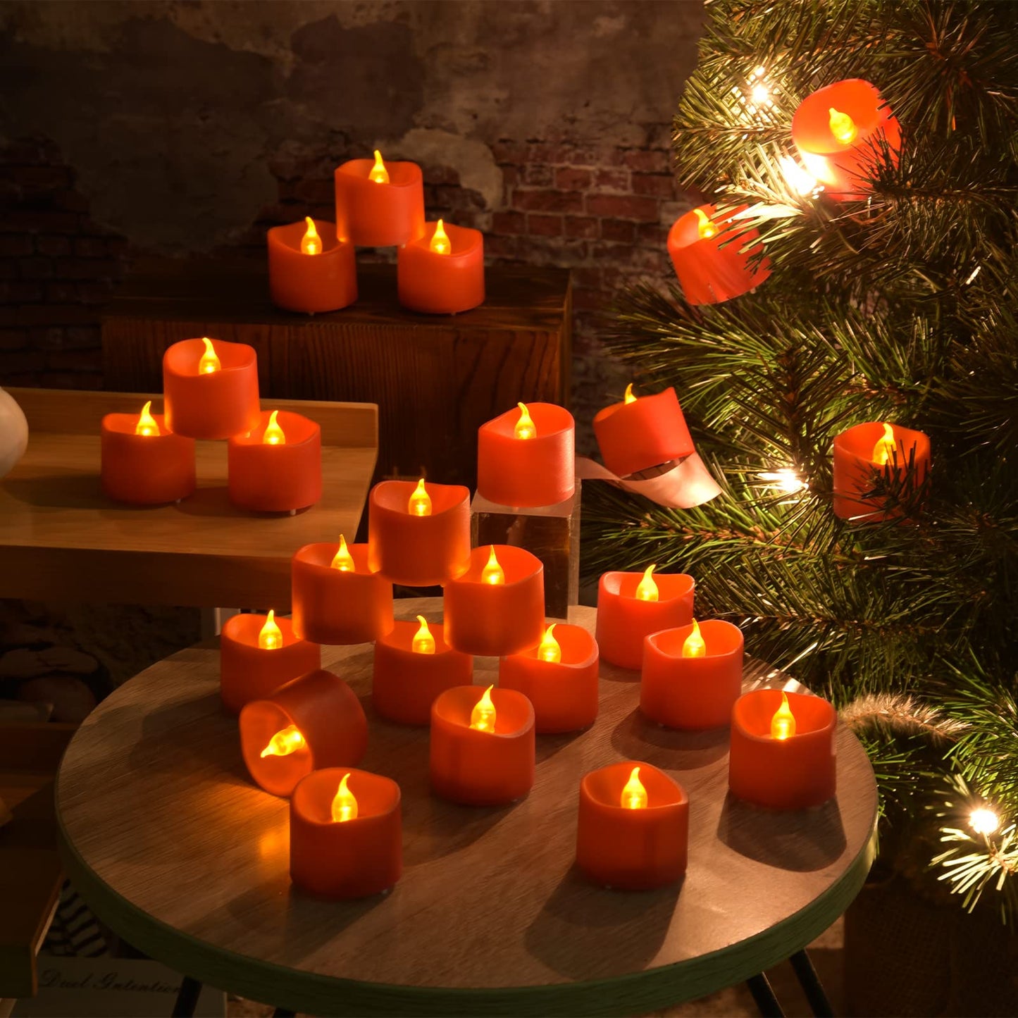 JOSU 24PCS Tea Lights Flameless Candles, Realistic Votive Tealight, Battery Operated Candles with Warm Light for Confession Propose Marriage Wedding Halloween Christmas Home Dinner Party Decor (Red)