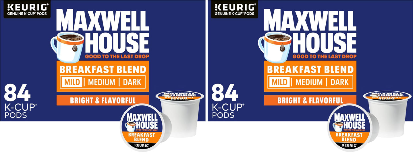 Maxwell House Breakfast Blend Mild Roast K-Cup Coffee Pods, 84 ct Box (Pack of 2)