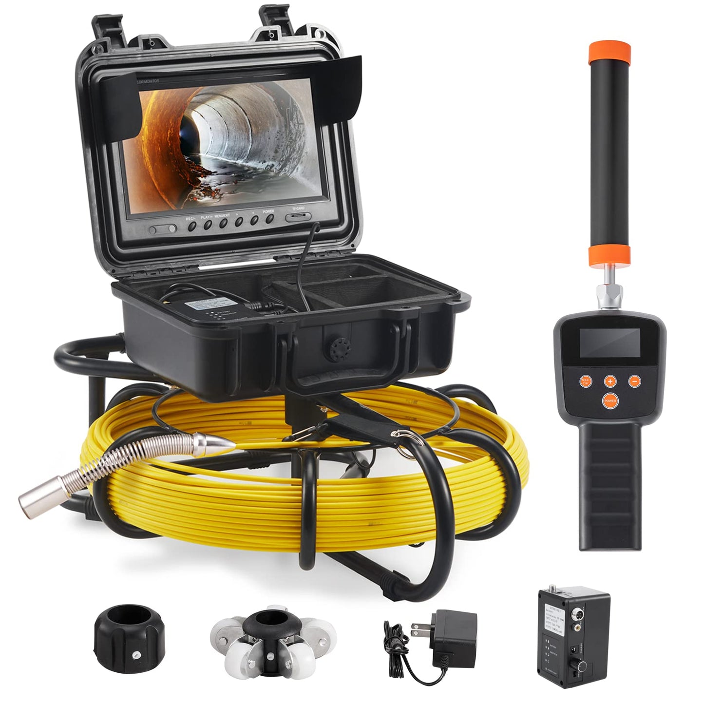 VEVOR Sewer Camera with 512Hz Locator, 165 ft/50 m, 9" Pipeline Inspection Camera with DVR Function, IP68 Camera with 12 Adjustable LEDs, 16GB SD Card for Sewer Line, Home, Duct Drain Pipe Plumbing