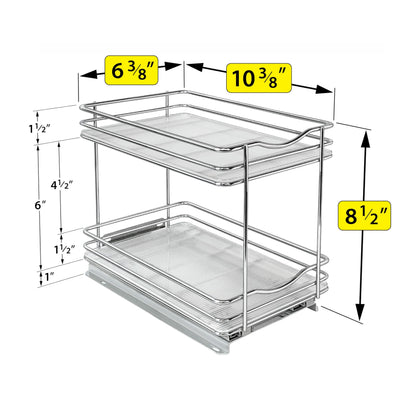 LYNK PROFESSIONAL® Pull Out Spice Rack Organizer for Inside Kitchen Cabinets - 4-1/4 inch Wide - Slide Out Drawer – Chrome Sliding Spice Cabinet Organization Shelf Racks - 2 Tier