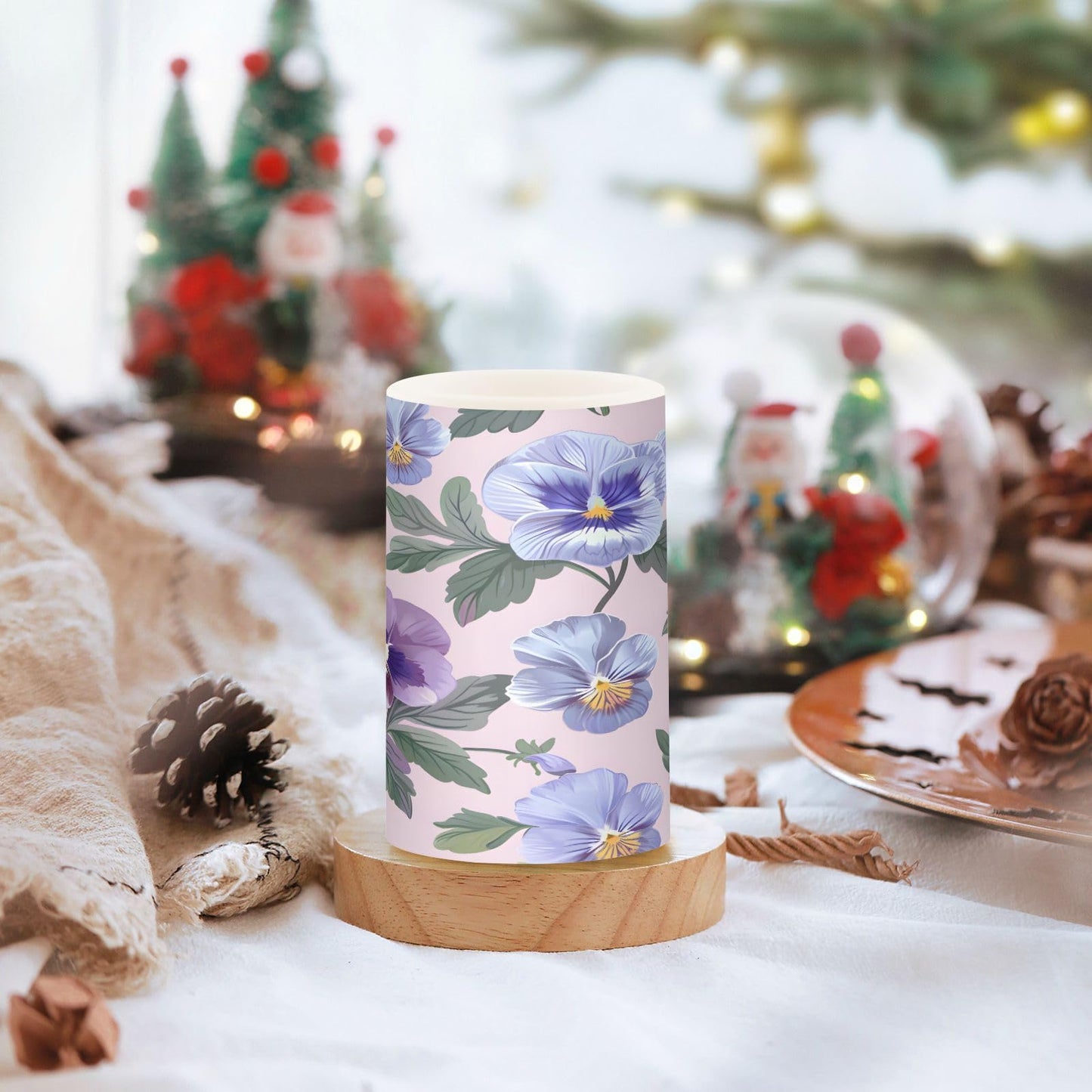 ALAZA Pansy Pink Purple Flowers Flickering Flameless Candles Battery Operated with Remote Timer,Tea Light Candles LED Pillar Votive Candles Set of 2 for Outdoor Indoor