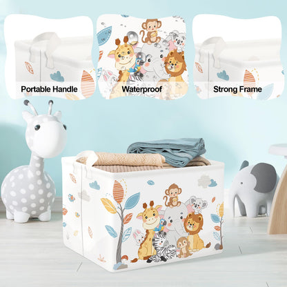 Clastyle Simple Animals Baby Laundry Hamper Kid Storage Basket Boys Girls Gift Toy Box Collapsible Clothes Organizer Nursery Bin for Bedroom,Elephant Giraffe,40 * 30 * 30 cm