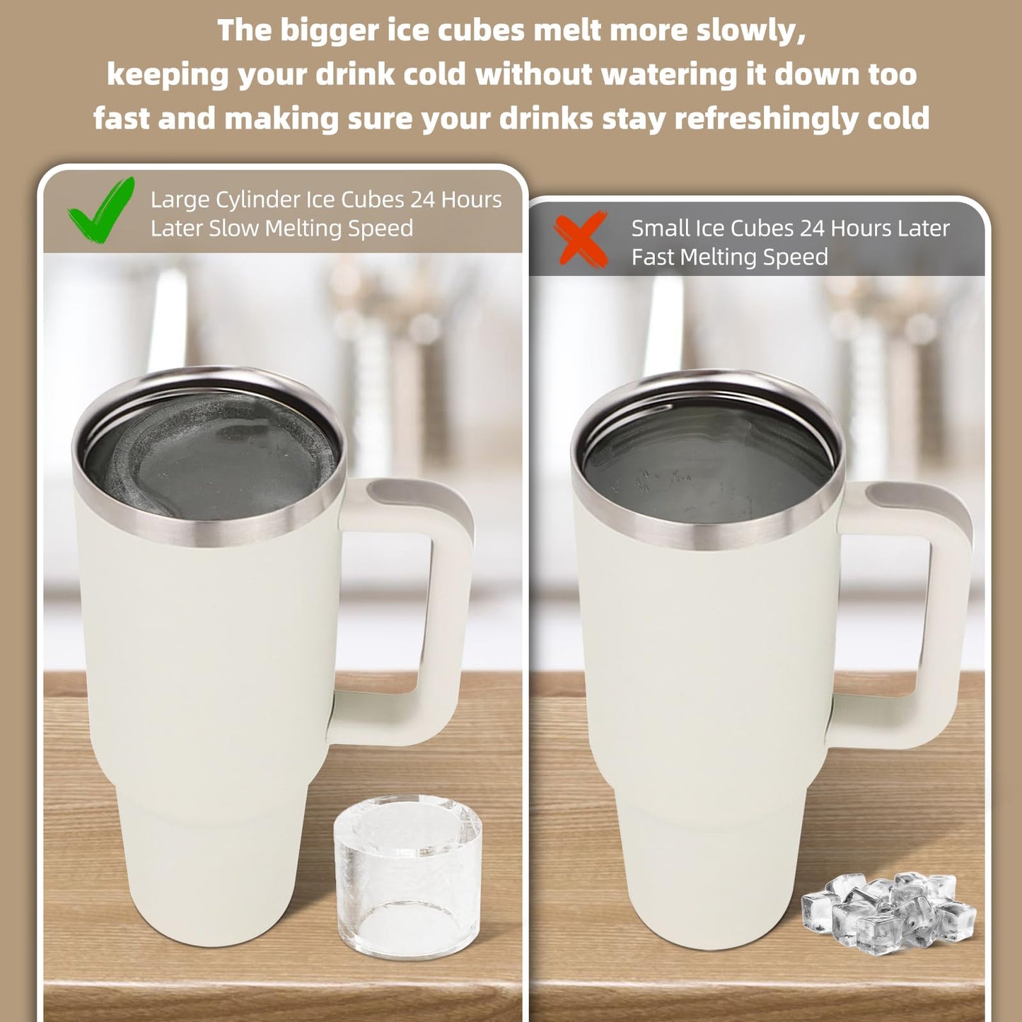 Tcamp Tumbler Ice Mold, Ice Cube Tray for 30 oz -40 oz Tumbler Cup, 3 Pcs Silicone Hollow Cylinder Ice Mold with Lid and Bin for Freezer, Ice Drink, Juice, Whiskey, Cocktail (White)