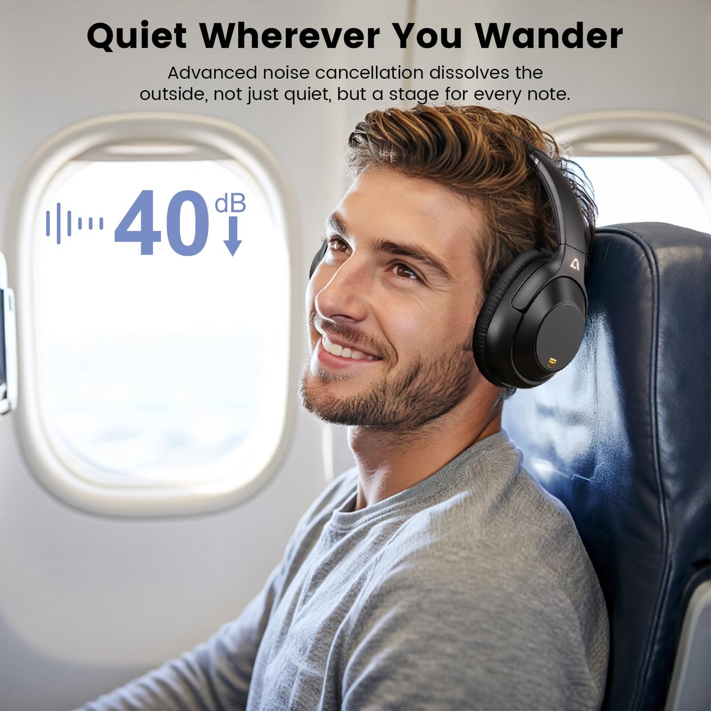 Riibox Y7Pro Hybrid Active Noise Cancelling Headphones, LDAC Hi-Res Audio, 100H Playtime, Bluetooth 6.0, Customize EQ via App, Comfort Fit Wireless Over-Ear Headphones for Home Office Travel