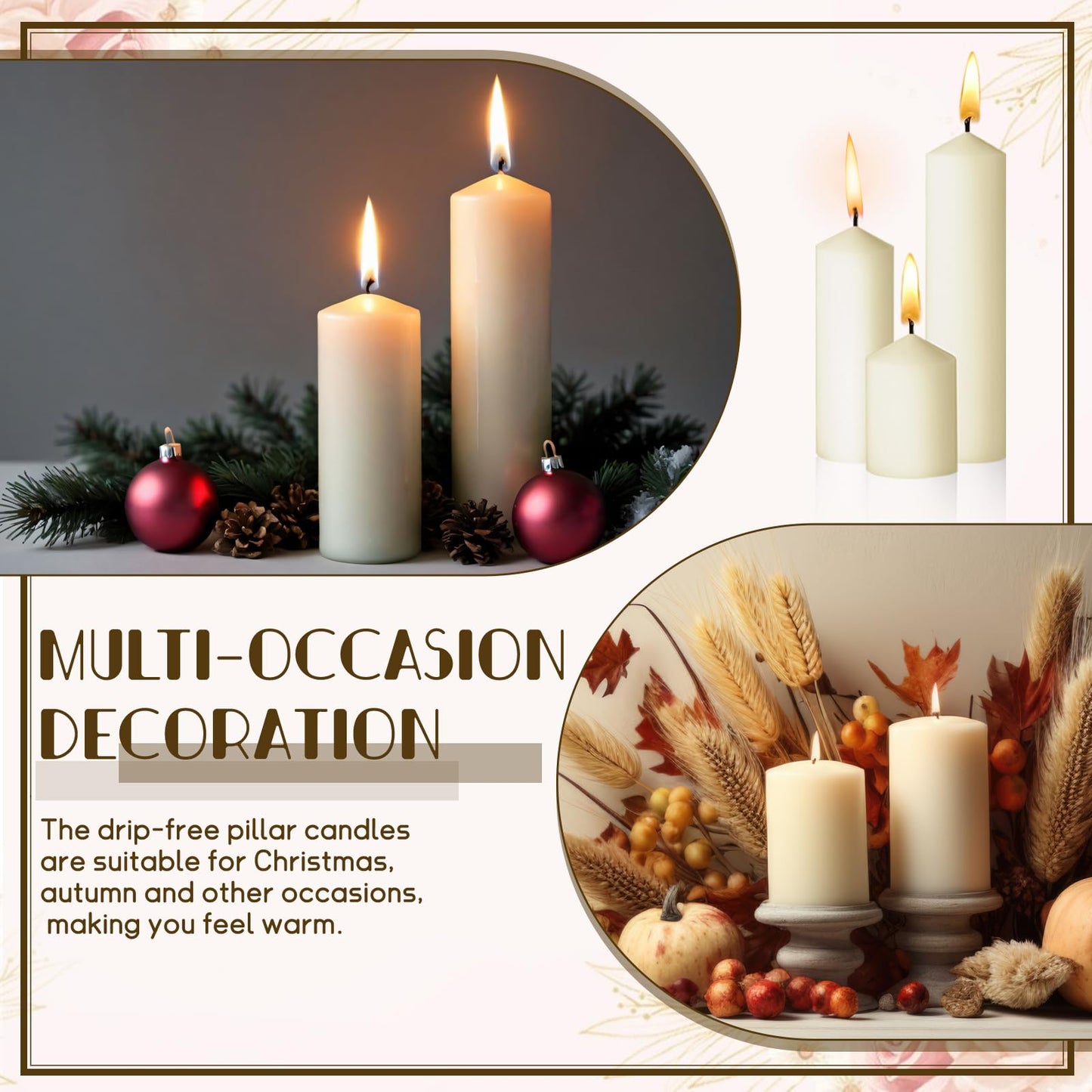 36PC Lvory Pillar Candles Bulk 2 in x 3, 6, 8 Inch Long Burning Wax Pillar Candles Unscented Smokeless Dripless for Wedding Centerpieces Spa Lantern Fireplace Home Christmas Thanksgiving Party Decor
