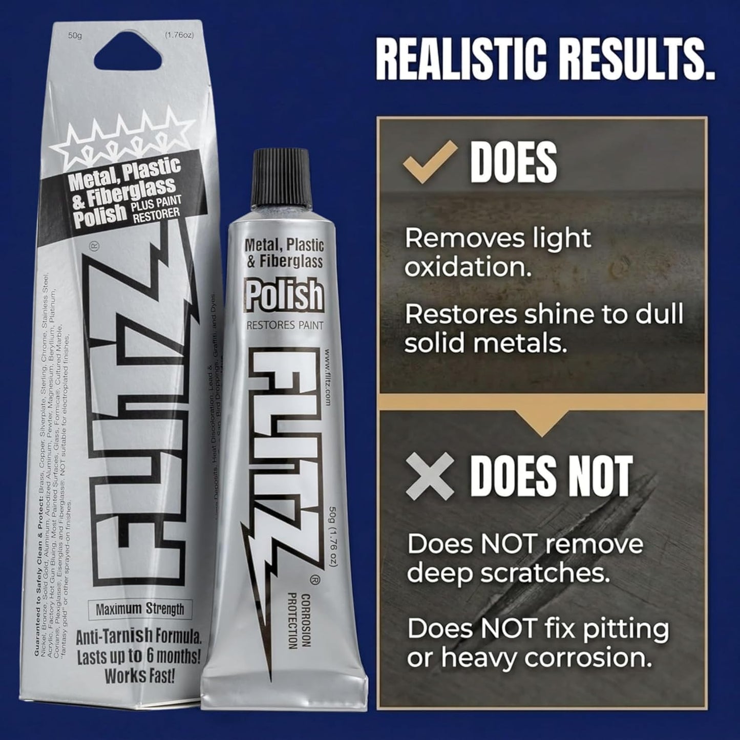 Flitz Metal Polish Paste - 1.76oz USA-Made Polish for Solid Chrome, Stainless Steel, & Aluminum - Non-Abrasive for Light Oxidation - Requires Manual Buffing - Not for Plated/Coated Surfaces (6 Pack)