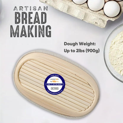 Jeensley Banneton Bread Proofing Basket with Brochure Set of 2, Sourdough Baking Supplies for Rising, Round & Oval Proving Baskets with Liners, Handmade from Quality Natural Indonesian Rattan