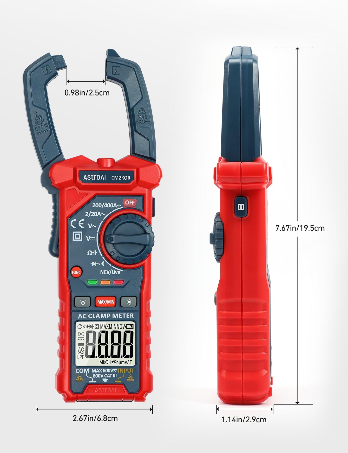 AstroAI Digital Clamp Meter Multimeter 2000 Counts Amp Voltage Tester Auto-ranging with AC/DC Voltage, AC Current, Resistance, Capacitance, Continuity, Live Wire Test, NCV, Blue