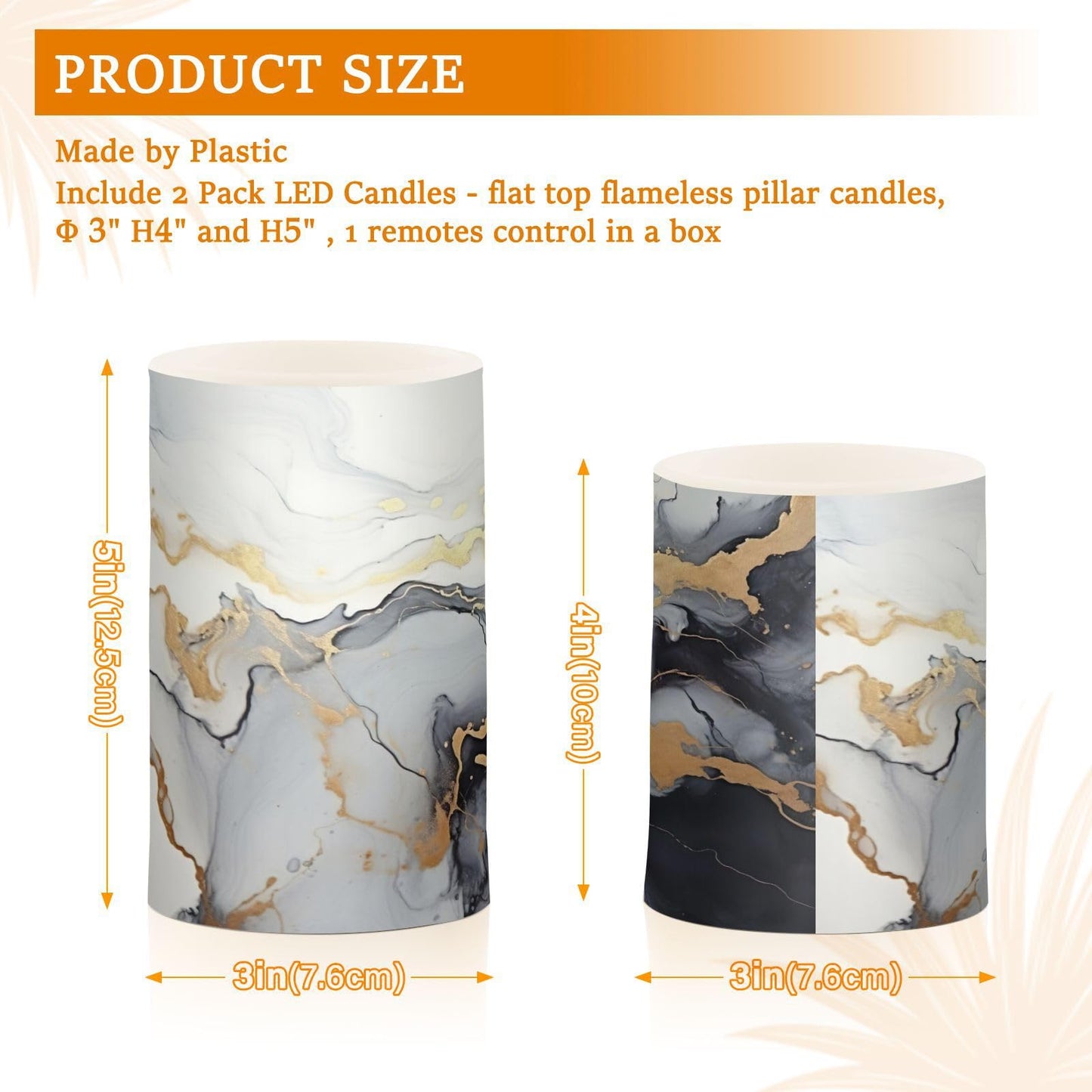 GUIJI Black Marble Flameless Candles with Remote, Set of 2 Battery-Operated Pillar Candles for Home, Christmas, Party Decor