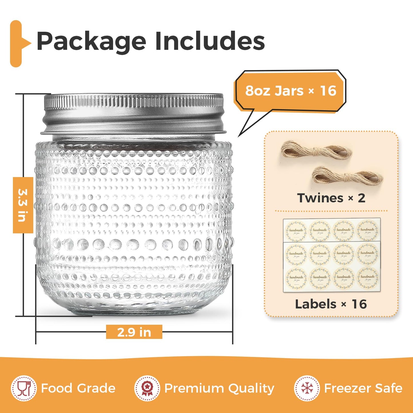 NETANY 16 Pack Small Glass Jars with Lids 8 oz Vintage Embossed Half Pint Mason Jars, Regular Mouth Canning Jars with Metal Lids for Pickling, Jam, Honey, Spice, Yogurt, Candle Making and DIY Crafts