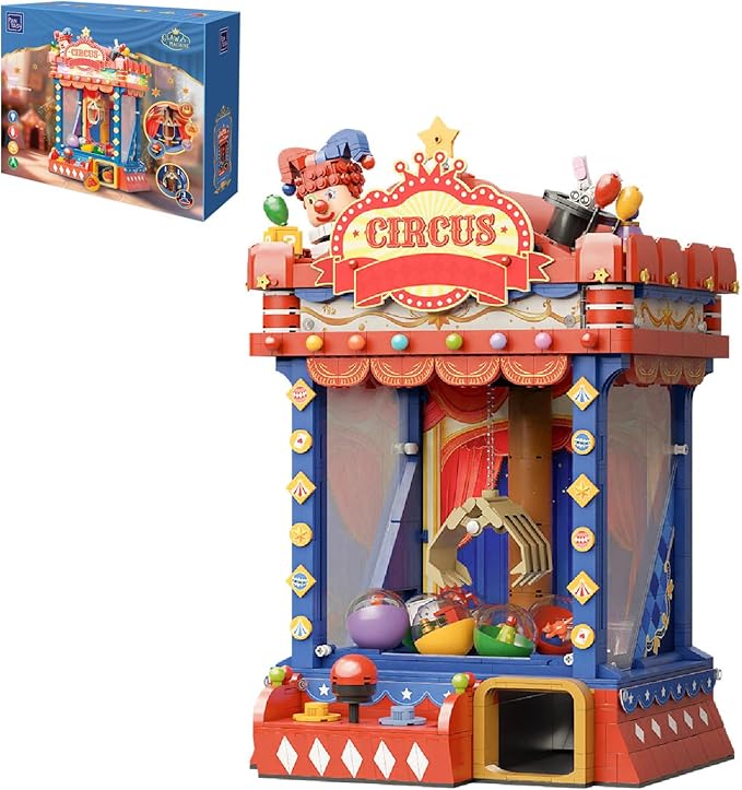 PANTASY Retro Circus Claw Machine Building Kit Arcade Style Arcade Machine Block Model with Lights &amp Music Interactive Collectible Building Set and Display Toy for Adults and Kids