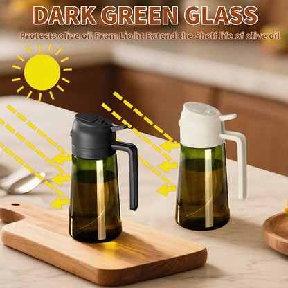 Olive Oil Dispenser and Oil Sprayer – 16oz/470ml Glass Light-Proof Oil Pourer for Kitchen, Air Fryer, Cooking, Salad, and BBQ