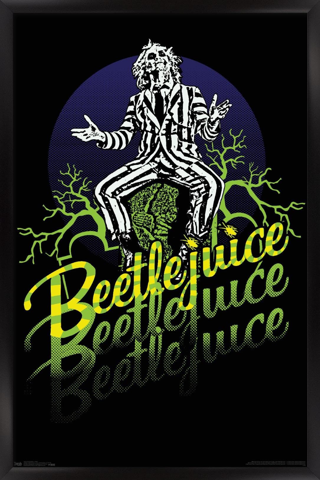 Trends International Beetlejuice - Yellow and Green Neon Wall Poster, 34L x 22.4W, Black Framed Version